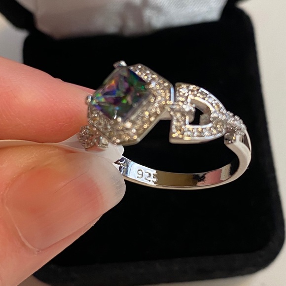 925 Sterling Silver Mystic Rainbow Diamond Ring - Picture 6 of 13